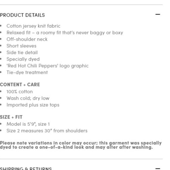 Torrid size 4 Off-Shoulder Tee - Red Hot Chili Peppers White Tie-Dye - Picture 4 of 7